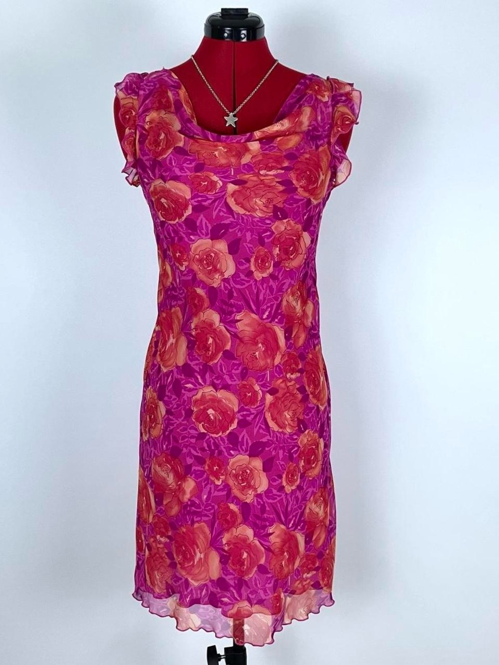 90s Vintage Floral Cowl Neck Dress